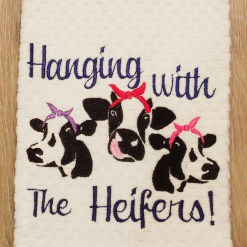 Hanging w/ Heifers Embroidery kitchen hand towel